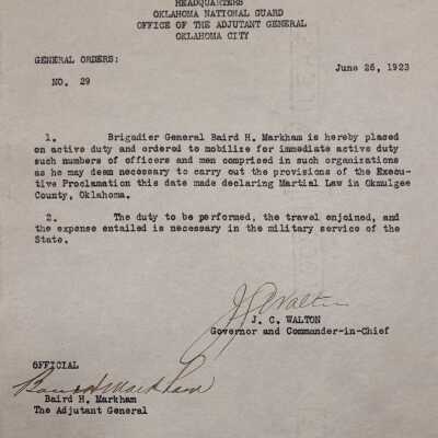 General Order #29 Headquarters Oklahoma National Guard-1923