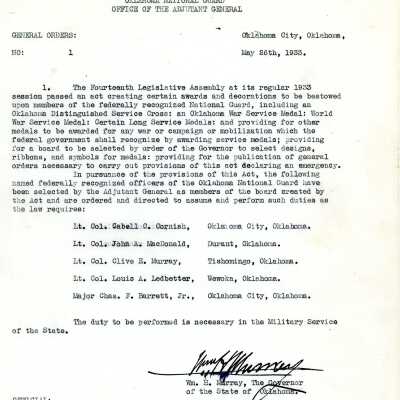 General Order #1 Headquarters Oklahoma National Guard-1933