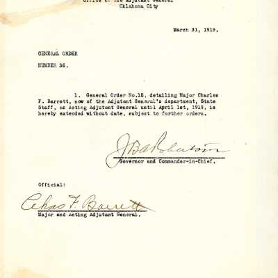 General Order #36 Headquarters Oklahoma National Guard-1919