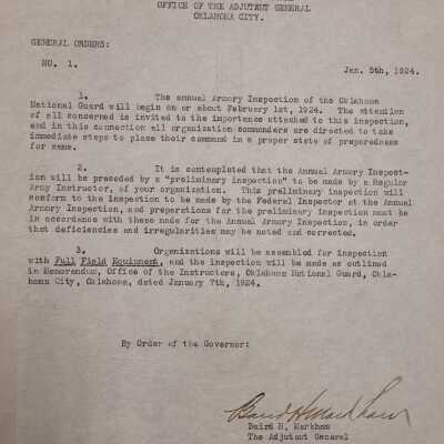 General Order #1 Headquarters Oklahoma National Guard-1924