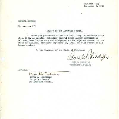 General Order #37 Headquarters Oklahoma National Guard-1940