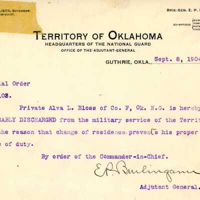 Special Order #102 Headquarters Oklahoma National Guard-1904