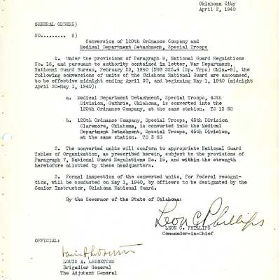 General Order #9 Headquarters Oklahoma National Guard-1940