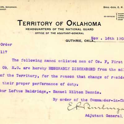Special Order #117 Headquarters Oklahoma National Guard-1903