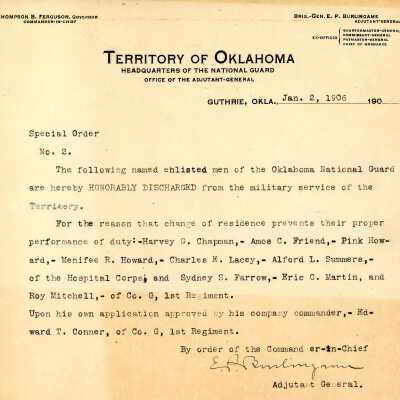 Special Order #2 Headquarters Oklahoma National Guard-1906