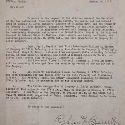 General Order #2.5 Headquarters Oklahoma National Guard-1922