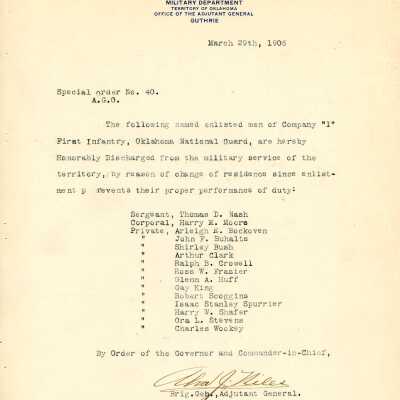 Special Order #40 Headquarters Oklahoma National Guard-1906