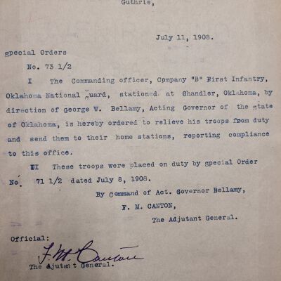 Special Order #73.5 Headquarters Oklahoma National Guard-1908