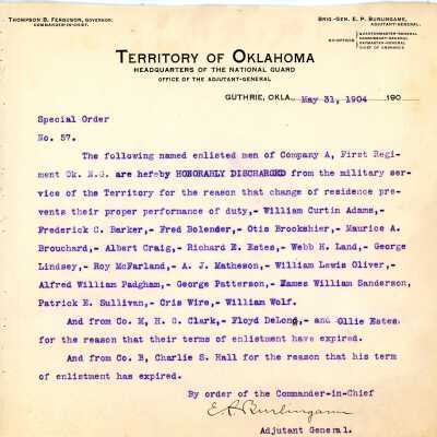 Special Order #57 Headquarters Oklahoma National Guard-1904