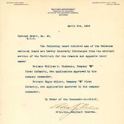 Special Order #43 Headquarters Oklahoma National Guard-1906