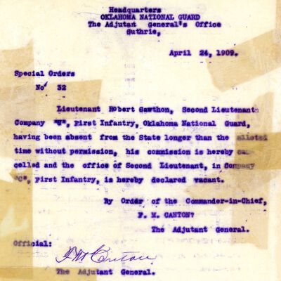 Special Order #32 Headquarters Oklahoma National Guard-1909