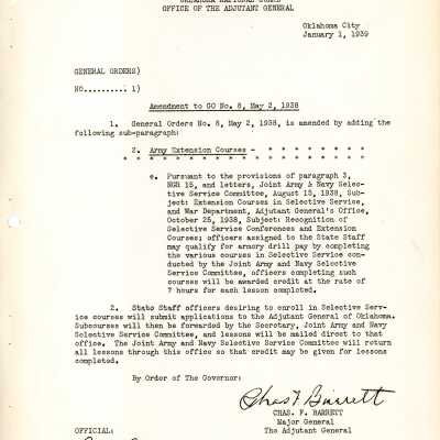 General Order #1 Headquarters Oklahoma National Guard-1939