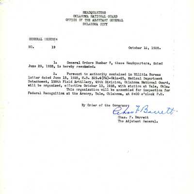 General Order #19 Headquarters Oklahoma National Guard-1928