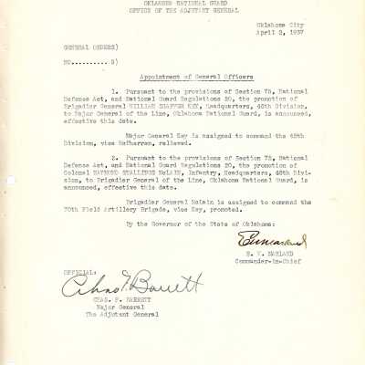 General Order #9 Headquarters Oklahoma National Guard-1937
