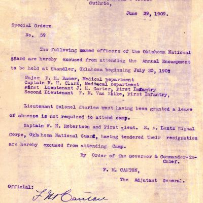 Special Order #59 Headquarters Oklahoma National Guard-1909