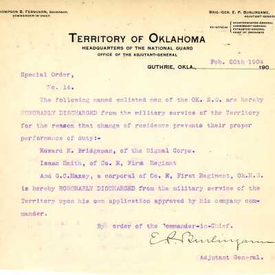 Special Order #14 Headquarters Oklahoma National Guard-1904