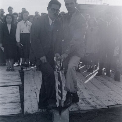 Chaplain and Japanese man performing a ground breaking