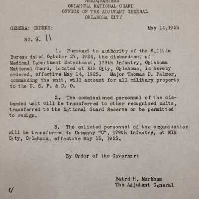 General Order #11 Headquarters Oklahoma National Guard-1925
