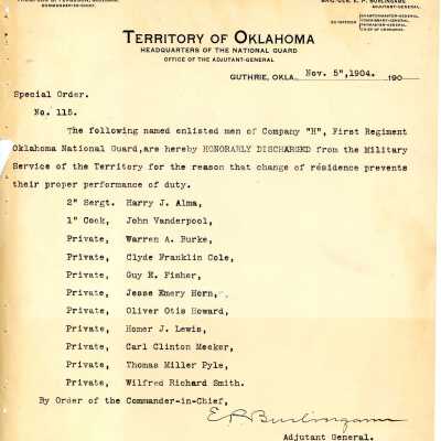 Special Order #115 Headquarters Oklahoma National Guard-1904