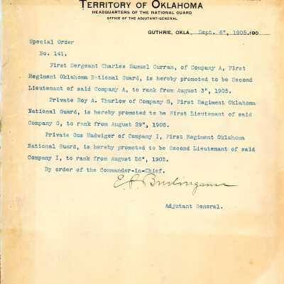 Special Order #141 Headquarters Oklahoma National Guard-1905