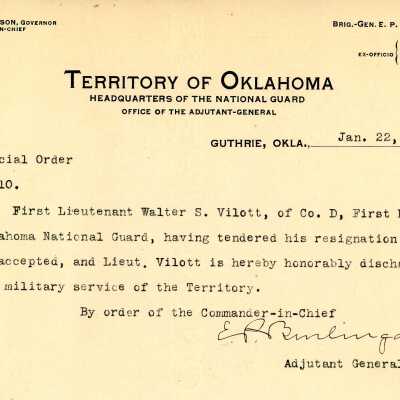 Special Order #10 Headquarters Oklahoma National Guard-1906