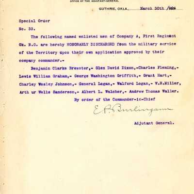 Special Order #33 Headquarters Oklahoma National Guard-1904