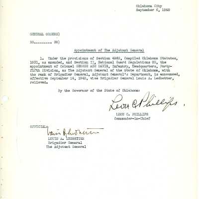 General Order #38 Headquarters Oklahoma National Guard-1940