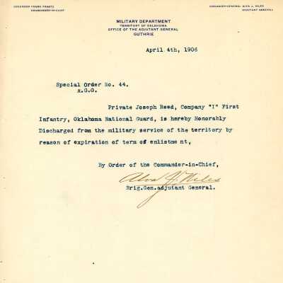 Special Order #44 Headquarters Oklahoma National Guard-1906