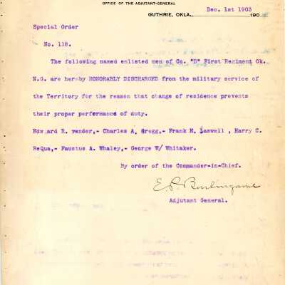 Special Order #118 Headquarters Oklahoma National Guard-1903