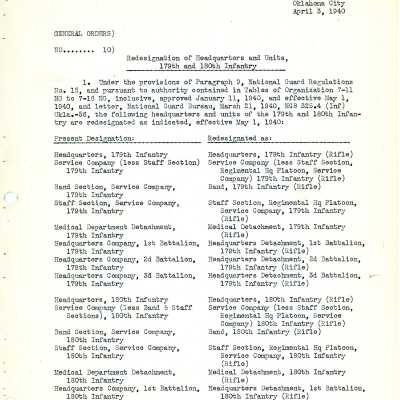 General Order #10 Headquarters Oklahoma National Guard-1940