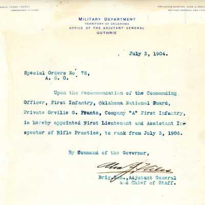 Special Order #78 Headquarters Oklahoma National Guard-1906