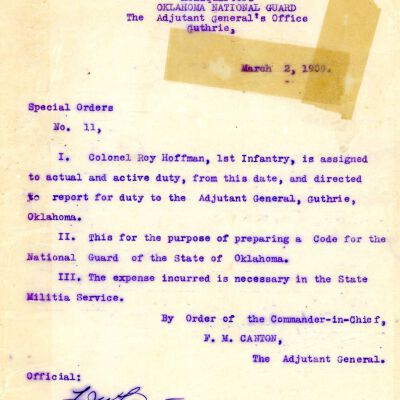Special Order #11 Headquarters Oklahoma National Guard-1909