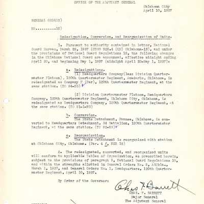 General Order #10 Headquarters Oklahoma National Guard-1937