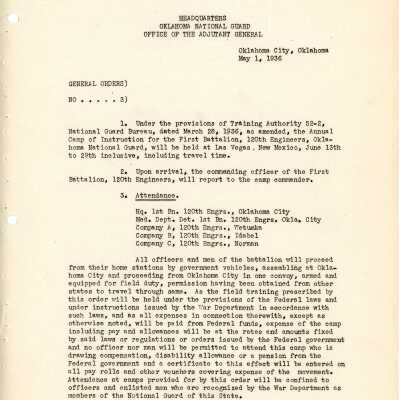 General Order #3 Headquarters Oklahoma National Guard-1936