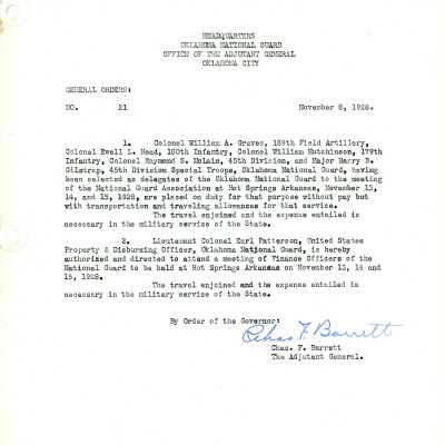 General Order #21 Headquarters Oklahoma National Guard-1928