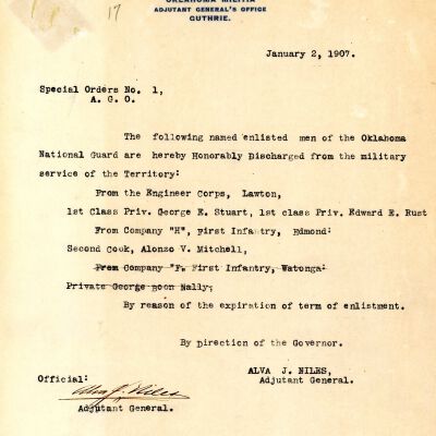 Special Order #1 Headquarters Oklahoma National Guard-1907