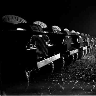 Military trucks lined up