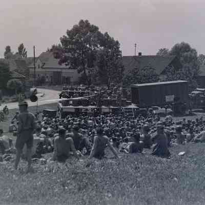 Soldiers listening to band