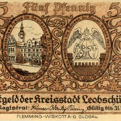 German City of Leobschütz Five Pfennig Notgeld-1922