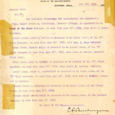 Special Order #67 Headquarters Oklahoma National Guard-1903