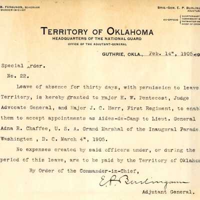Special Order #22 Headquarters Oklahoma National Guard-1905