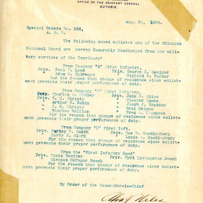 Special Order #126 Headquarters Oklahoma National Guard-1906