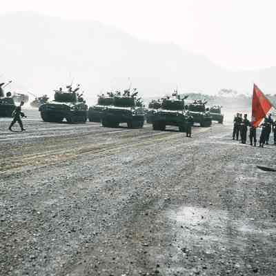 Tanks driving by during a review