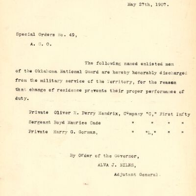 Special Order #49 Headquarters Oklahoma National Guard-1907