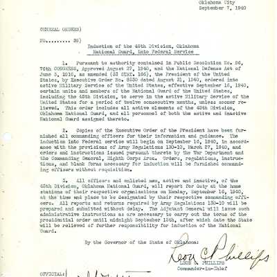 General Order #39 Headquarters Oklahoma National Guard-1940