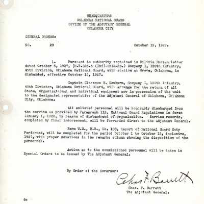 General Order #29 Headquarters Oklahoma National Guard-1927