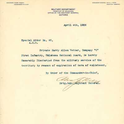 Special Order #45 Headquarters Oklahoma National Guard-1906