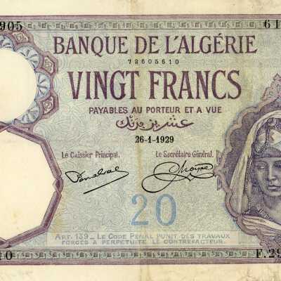 Algerian Twenty Francs Type 1912