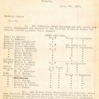 Special Order #68 Headquarters Oklahoma National Guard-1907