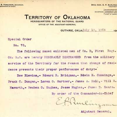 Special Order #75 Headquarters Oklahoma National Guard-1904